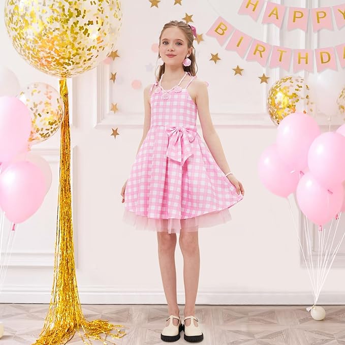 Rochie Barbie pentru Copii, Set cu Accesorii, EvrikaUnity®, Tesatura Premium, 6-7 ani, 140cm, Roz