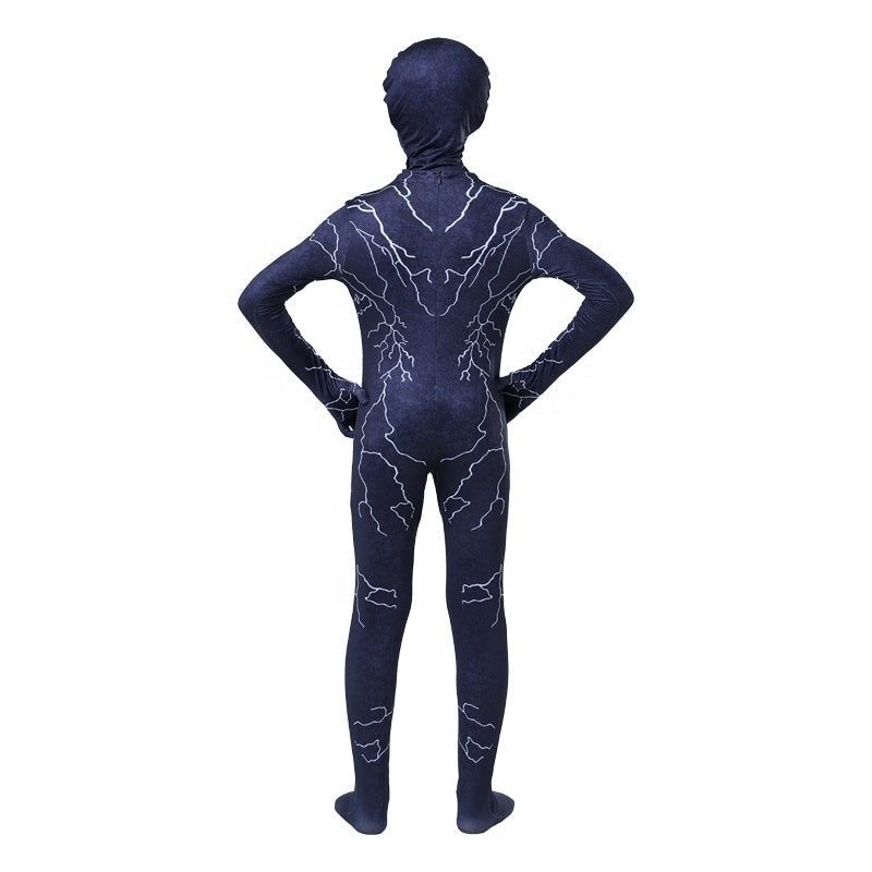 Costu Venom cu Fulgere pentru Copii, Set cu masca, Supererou, EvrikaUnity®, Premium Lycra 3D®, 7-8 ani, 150cm, Bleumarin