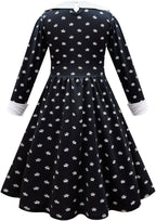 Rochie Wednesday pentru Fete, Set cu Peruca, Geanta si Sosete, EvrikaUnity®, Tesatura premium, 6-7 ani, 140 cm, Negru/Alb
