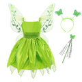 Rochie Zana pentru Copii, Set Bentita, Aripi si Bagheta cu fluturasi, Tinker Bell, EvrikaUnity®, 120 cm, 4-5 ani, Verde
