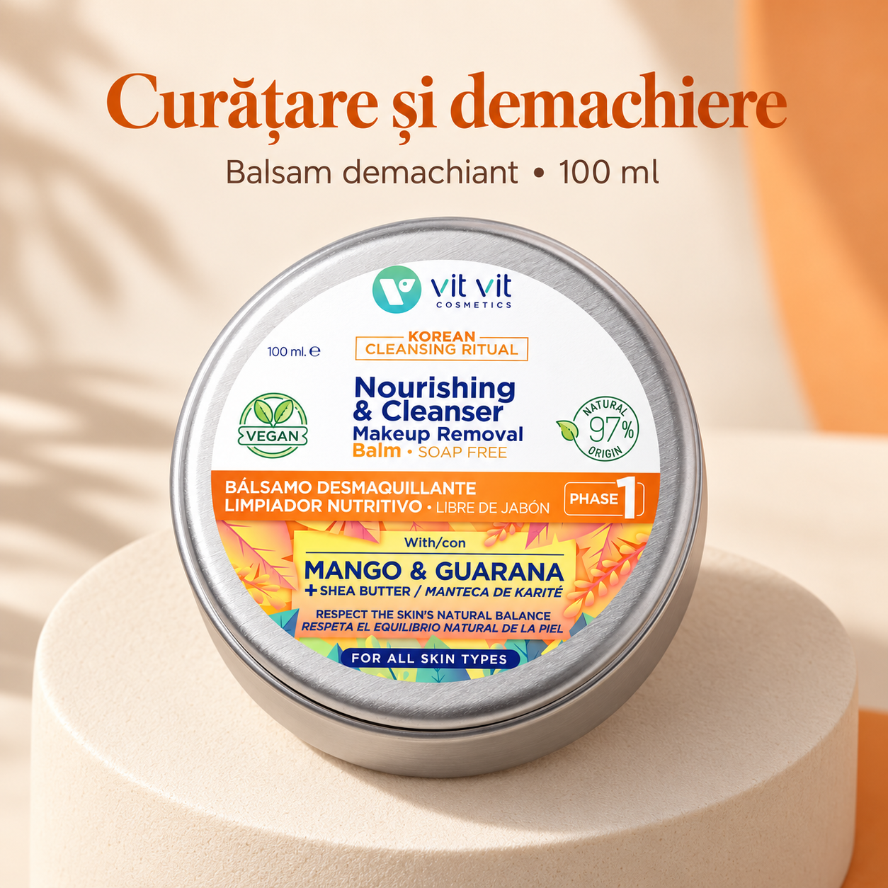 Balsam demachiant Vit-Vit cu Mango și Shea, 100 ml – prezentare