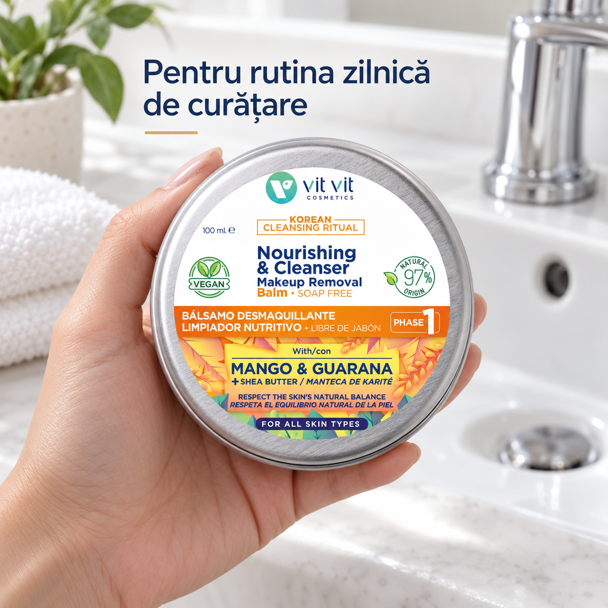 Balsam demachiant Vit-Vit cu Mango și Shea, 100 ml – utilizare