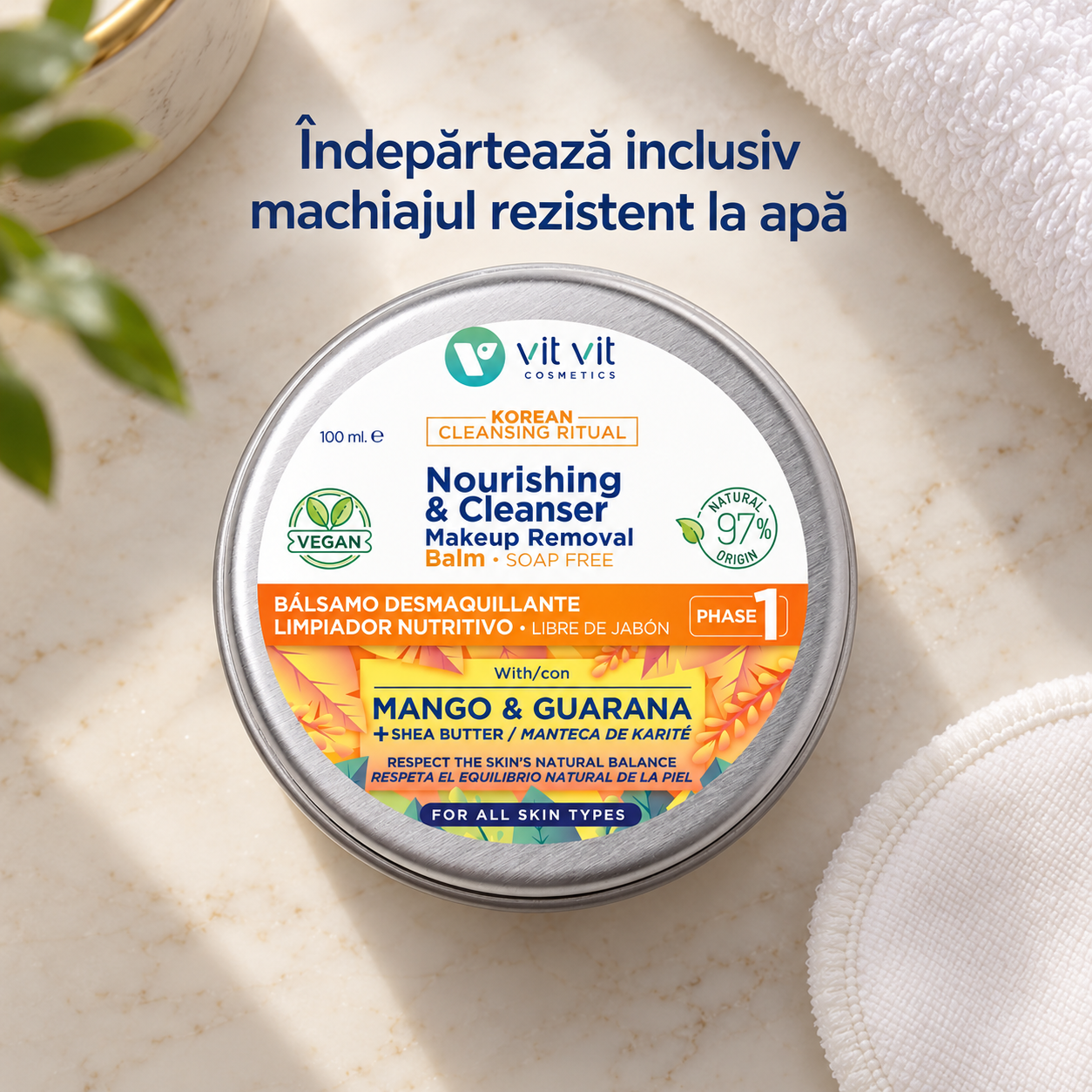 Balsam demachiant Vit-Vit cu Mango și Shea, 100 ml – beneficiu