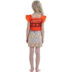 Costum Moana pentru copii, Set cu colier si agrafa floare, EvrikaUnity®, Tesatura Premium, 6-7 ani, 140 cm, Portocaliu