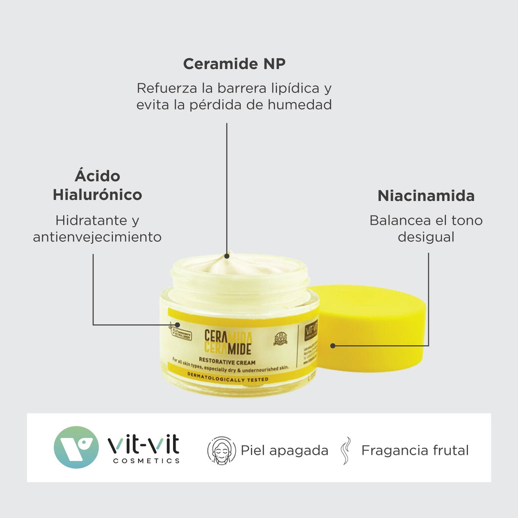Crema restauratoare cu Ceramide si Acid Hialuronic Vit-Vit - Hidratare intensa si refacerea barierei pielii, 50 ml