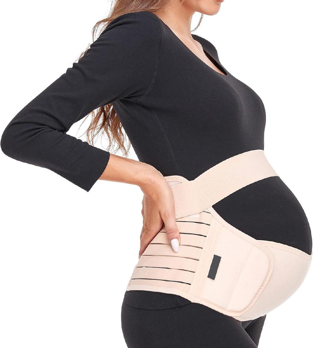 Centura Maternala pentru Gravide, Premium, Suport vertical lombar 360°, Marimea XL, Talie 88-128 cm, Crem
