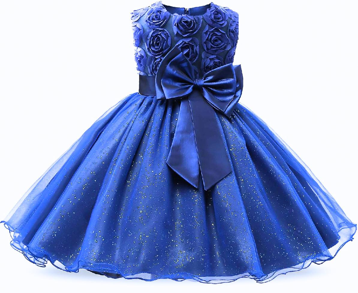 Rochita cu Trandafiri si Funda de Printesa pentru fete, Zi de zi, Petrecere, Tesatura fina, 4-5 ani, 120 cm, Bleumarin