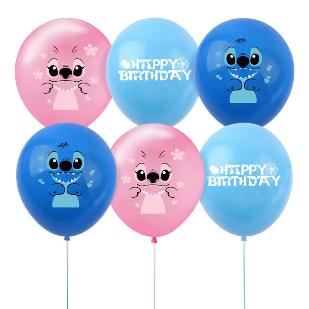 Set 24 baloane pentru Copii, Lilo si Stich, Petrecere Aniversare, Latex, 1 Banner Happy Birthday, 21 Cupcake Topper, 1 Cake Topper, Roz/ Albastru/ Turcoaz