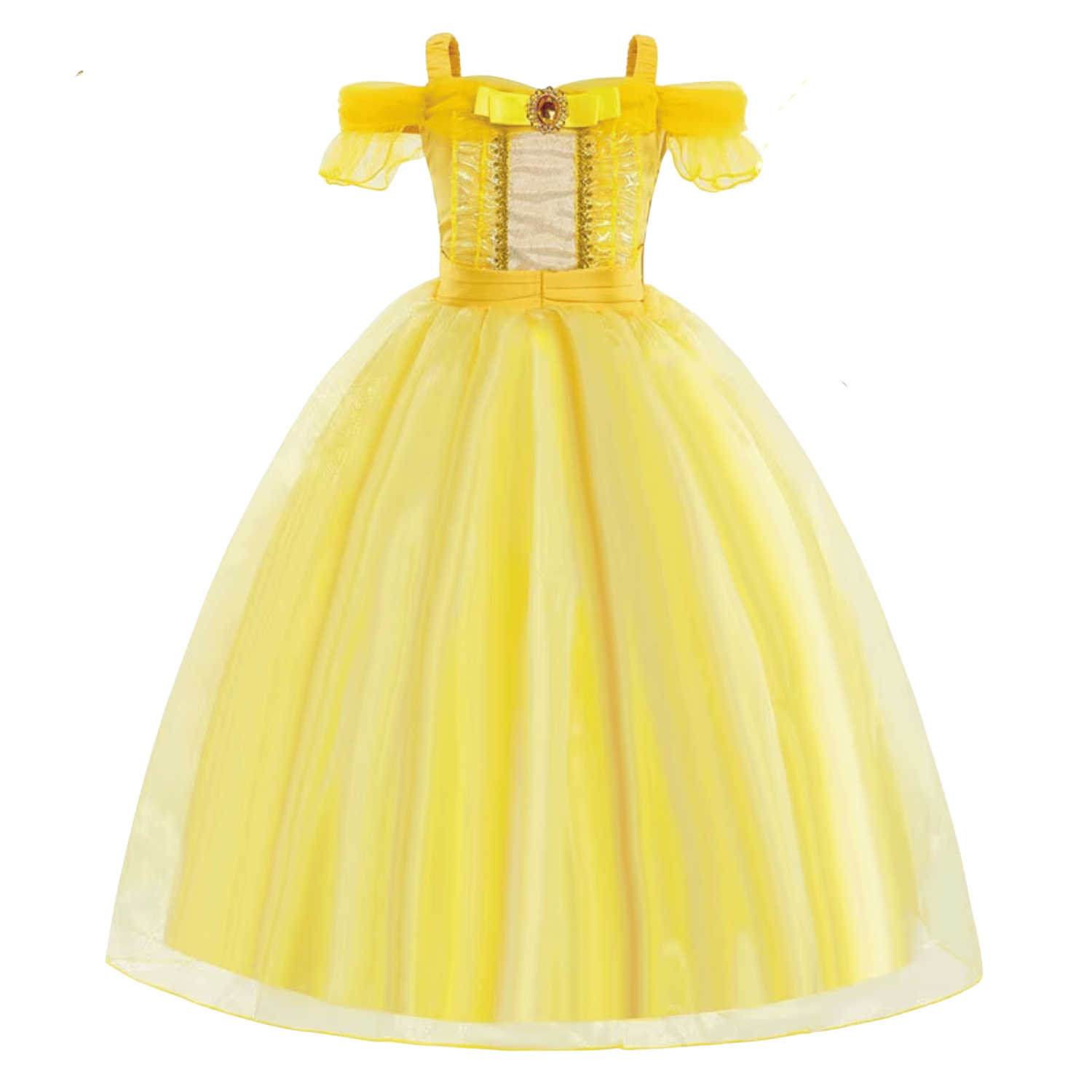 Rochie Printesa Belle pentru Copii, Set cu Coronita, Bijuterii si Accesorii, EvrikaUnity®, 3-4 ani, 110 cm, Galben