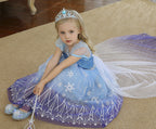 Rochie Elsa Frozen 2 pentru Fete, Set cu Peruca, Bijuterii si Accesorii, EvrikaUnity®, Regina Ghetii, Tesatura Premium, 6-7 ani, 140 cm, Mov