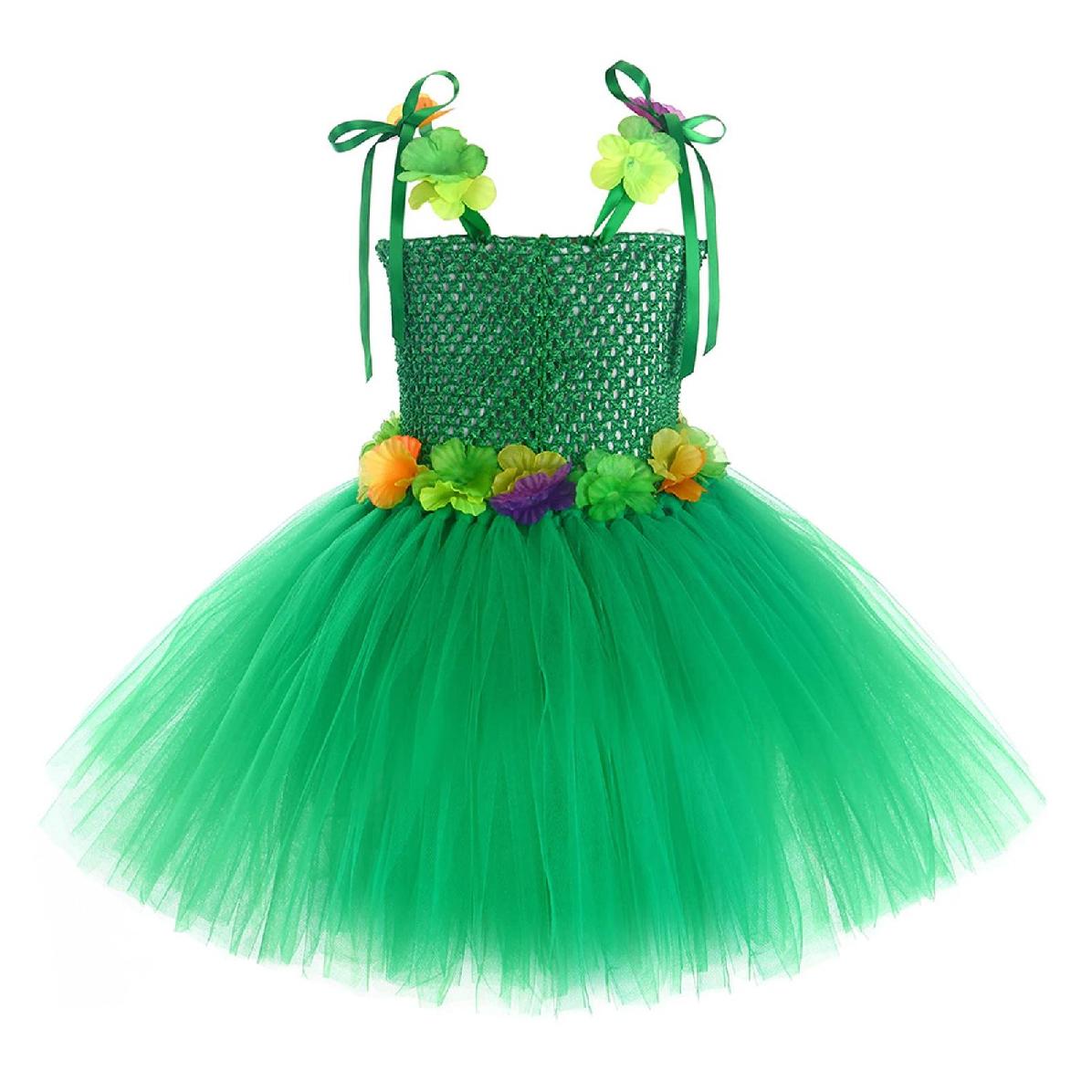 Rochita Fluture cu Flori pentru fete, Set cu aripi si bagheta, Tesatura fina, 5-6 ani, 130 cm, Verde