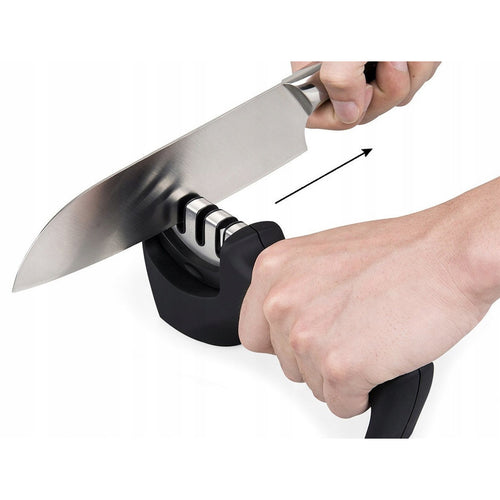Ascutitor Manual pentru Cutite cu Sistem 3 Etape - Ascutire Tungsten, Ceramica si Finisare, Maner Ergonomic, Negru