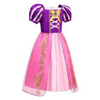Rochie Printesa Rapunzel pentru copii, Set Bentita cu coada impletita, Coronita si Accesorii, EvrikaUnity®, Tesatura Premium, Roz/ Mov
