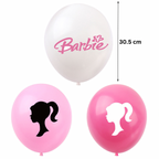 Set 24 baloane copii, Barbie, Barbieland, Petrecere Aniversara, EvrikaUnity®, Latex, 1 Banner Happy Birthday, 16 Cupcake Topper, 1 Cake Topper, Roz/ Roz deschis/ Alb