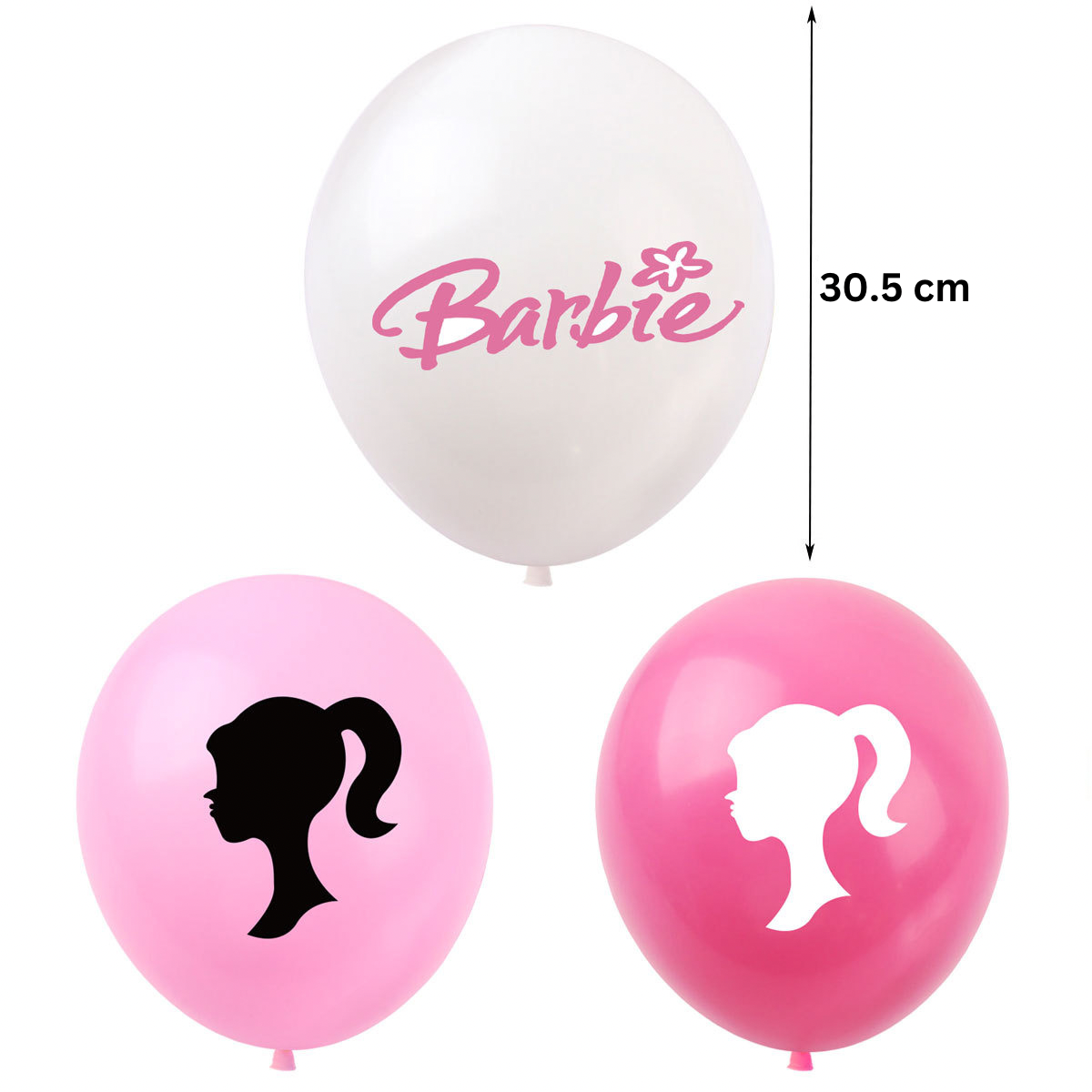 Set 24 baloane copii, Barbie, Barbieland, Petrecere Aniversara, EvrikaUnity®, Latex, 1 Banner Happy Birthday, 16 Cupcake Topper, 1 Cake Topper, Roz/ Roz deschis/ Alb