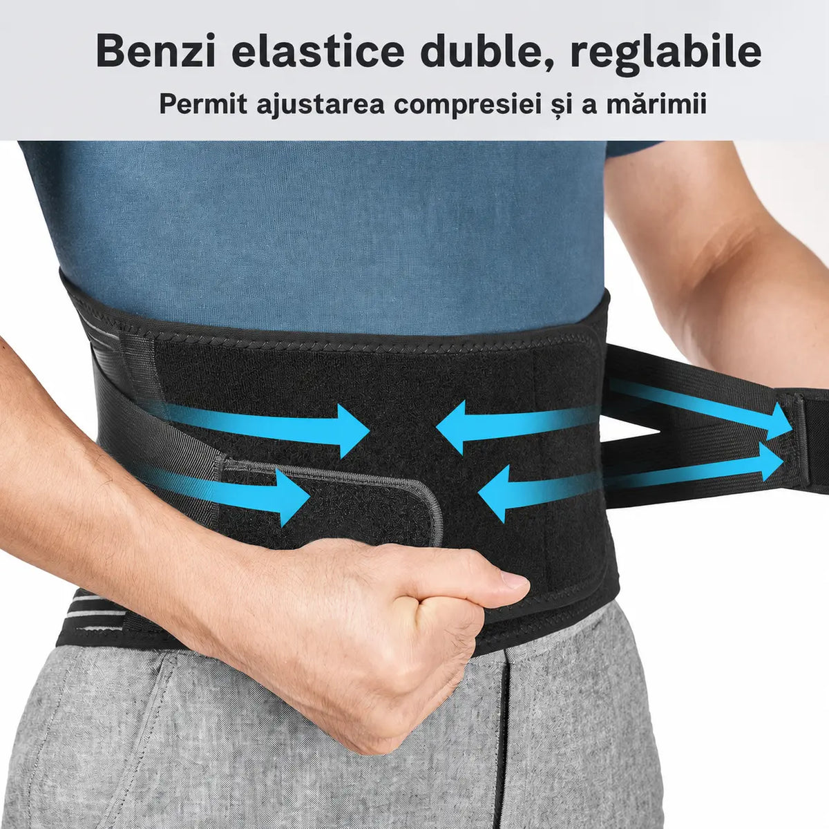 Centură lombară neagră cu benzi elastice duble reglabile