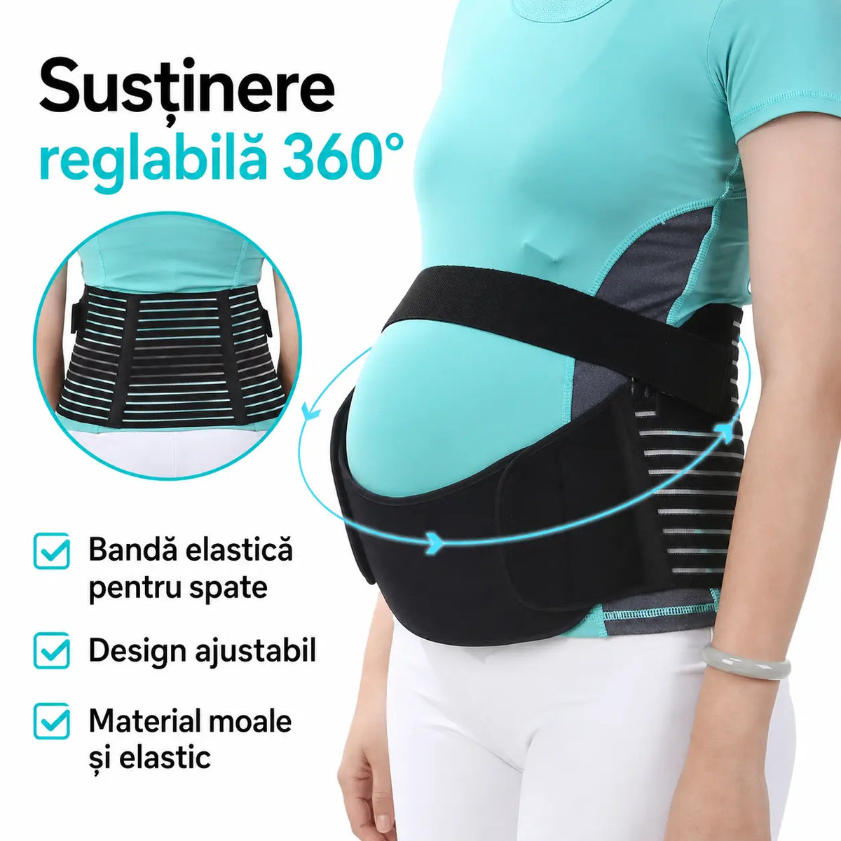 Centură maternală 360° cu bandă elastică pentru spate