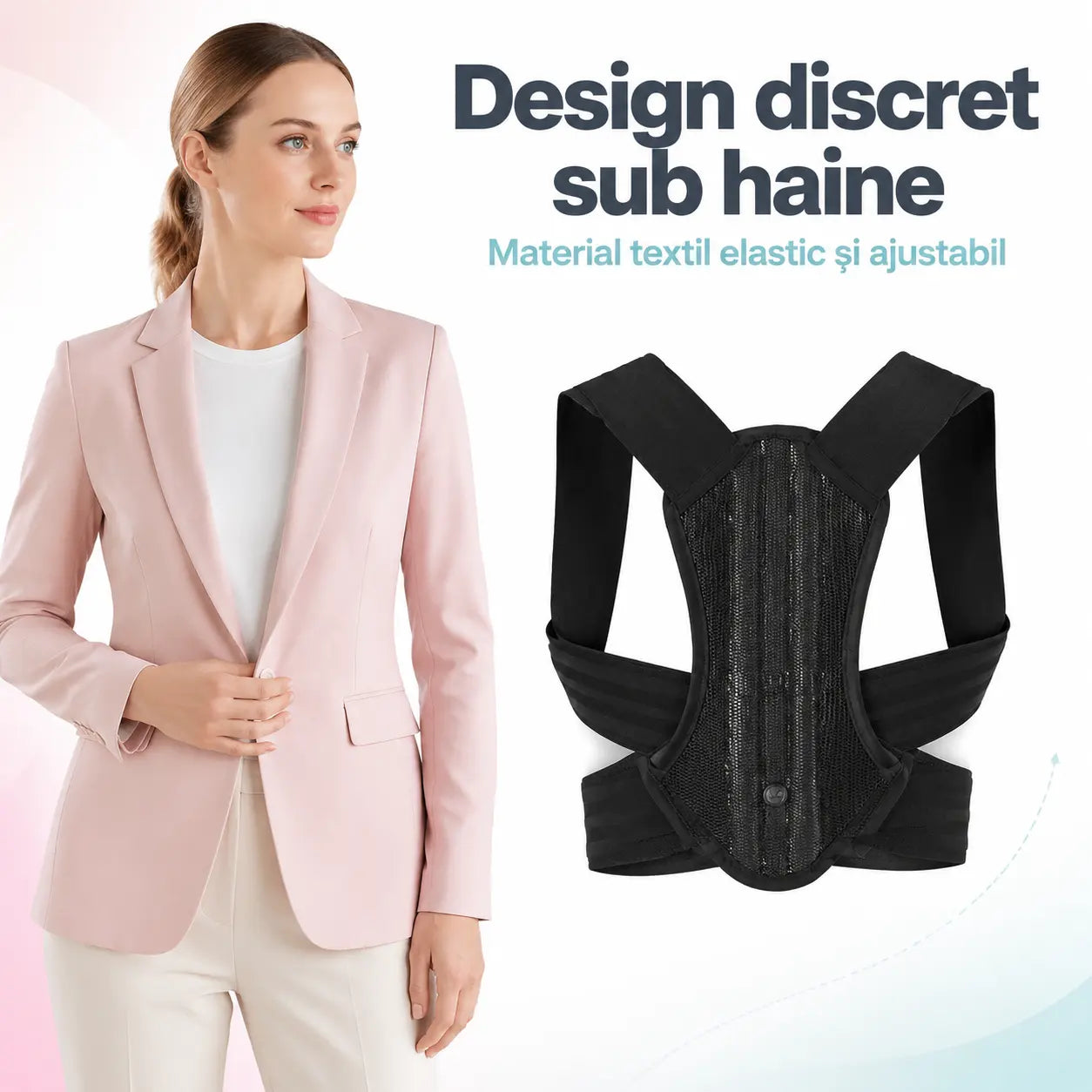 Corset postural negru cu design discret sub haine