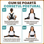 Instrucțiuni de purtare pentru corset postural negru în patru pași