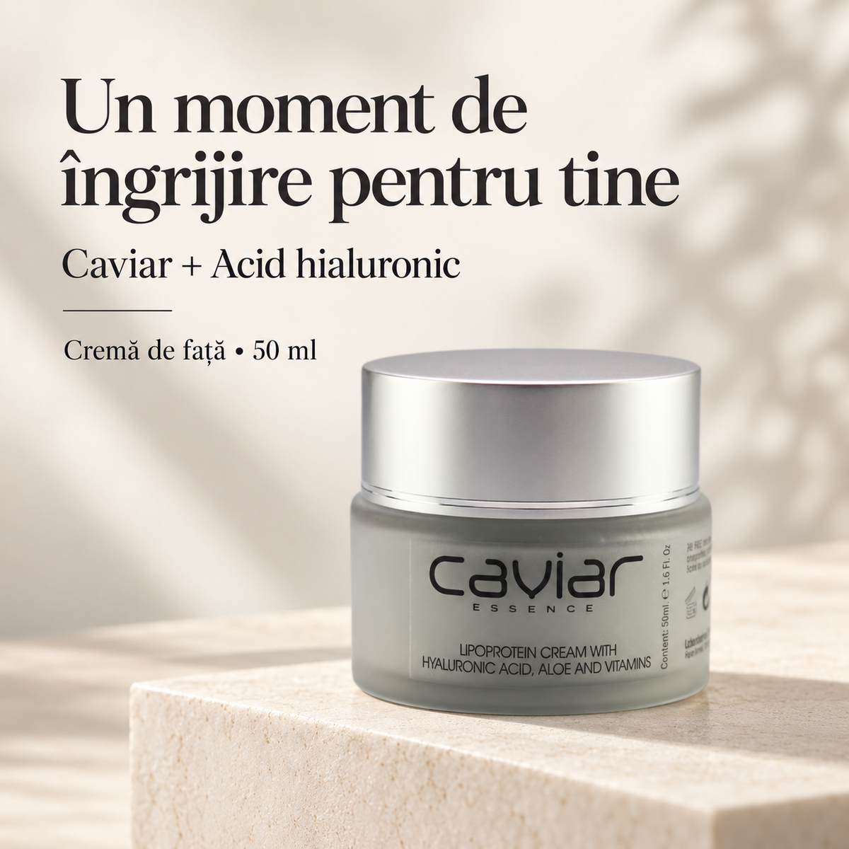 Cremă de față cu caviar și acid hialuronic, 50 ml – prezentare