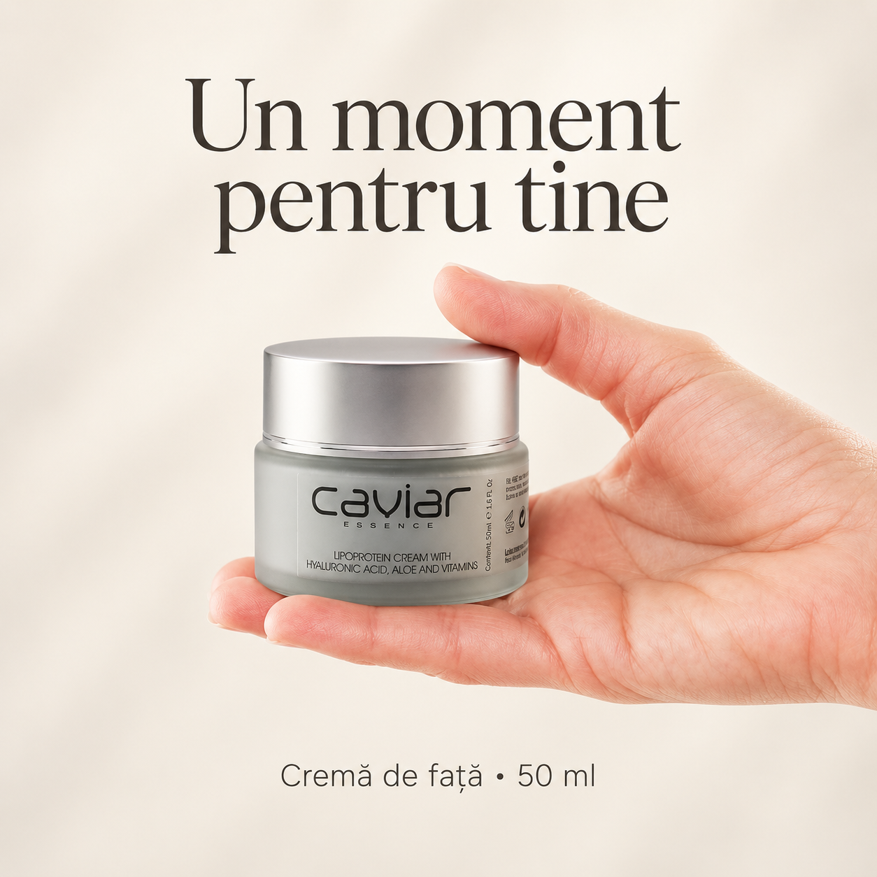 Cremă față cu Caviar și Acid Hialuronic, 50 ml – produs în mână