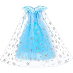 Rochie Elsa Frozen pentru Copii, Set cu Coronita, Coada, Bijuterii si Accesorii, EvrikaUnity®, Tesatura fina, 4-5 ani, 120 cm, Albastru
