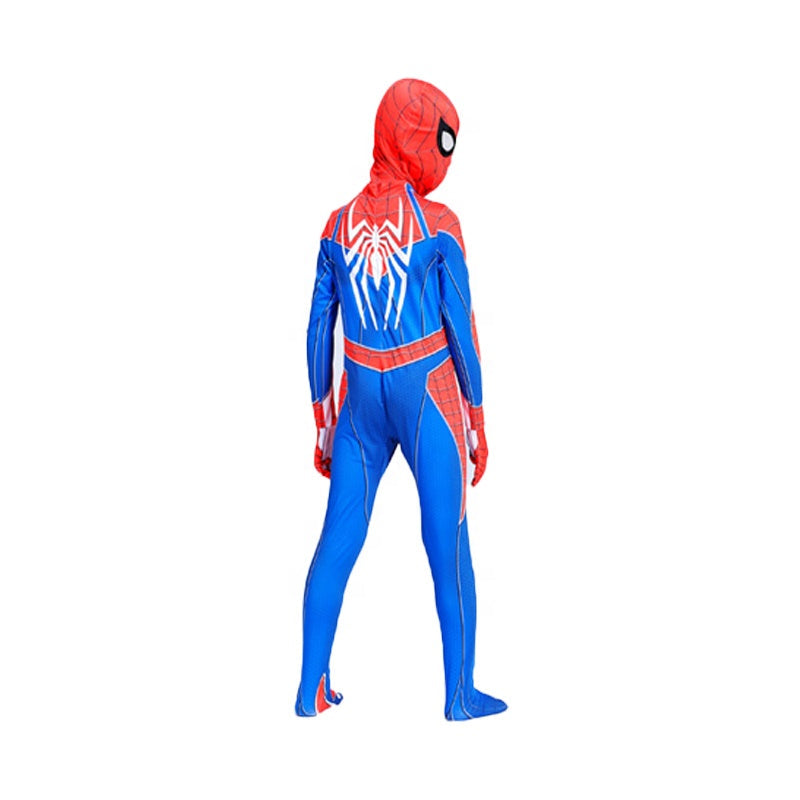 Costum Spider-man pentru Copii, O Noua Dimensiune a Elegantei Supereroice, EvrikaUnity®, Premium Lycra 3D®, 3-4 ani, 110 cm, Alb/ Albastru