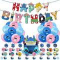Set 24 baloane pentru Copii, Lilo si Stich, Petrecere Aniversare, Latex, 1 Banner Happy Birthday, 21 Cupcake Topper, 1 Cake Topper, Roz/ Albastru/ Turcoaz