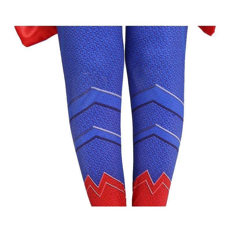 Costum Superman pentru Copii, Cu pelerina, Supererou, EvrikaUnity®, Premium Lycra 3D®, 5-6 ani, 130cm, Rosu/Albastru