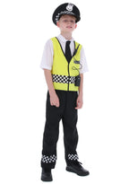 Costum de Politist pentru Copii, Set cu Sapca, Catuse si Fluier, EvrikaUnity®, Tesatura Premium, 4-6 ani, 120-130 cm, Galben/ Negru