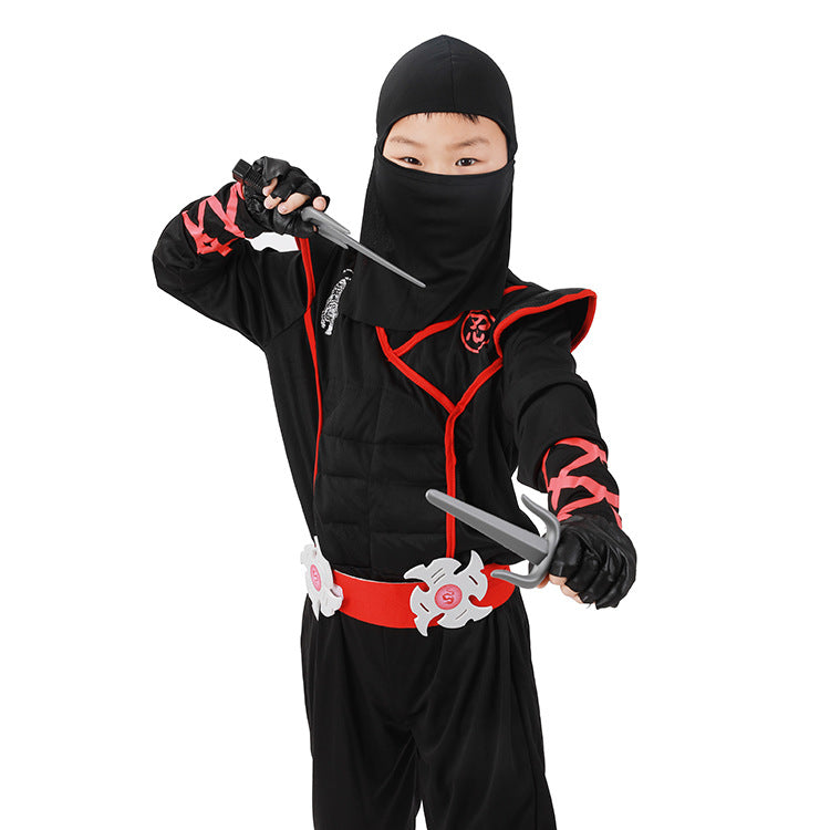 Costum Ninja pentru Copii, Set cu Accesorii, EvrikaUnity®, Tesatura Premium, 3-4 ani, 110cm, Negru/Rosu