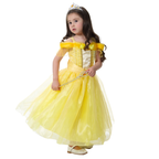 Rochie Printesa Belle pentru Copii, Set cu Coronita, Bijuterii si Accesorii, EvrikaUnity®, 3-4 ani, 110 cm, Galben