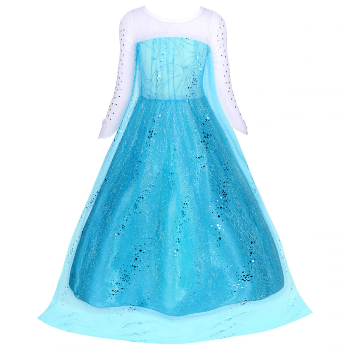 Rochita Elsa Frozen, Set cu Coronita, Bijuterii si Accesorii, EvrikaUnity®, Tesatura Premium, 4-5 ani, 120 cm, Turcoaz
