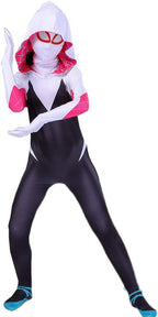 Costum Copii Gwen Spiderman, Marvel, Caracter Fata, Lycra, 10-11 ani, 135-145, Alb / Negru