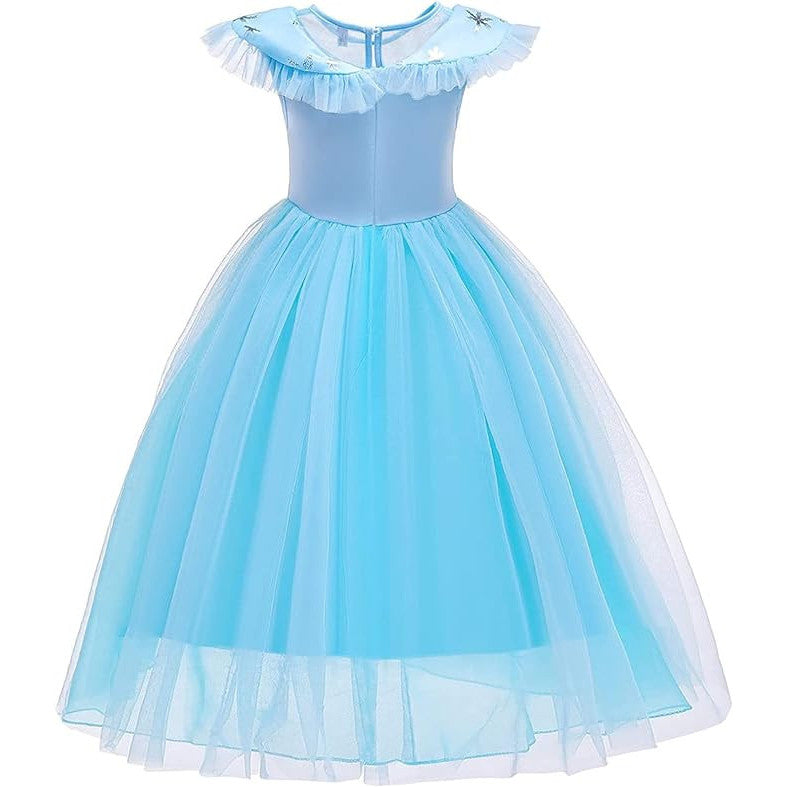 Rochie Elsa Frozen pentru Copii, Set cu Coronita, Coada, Bijuterii si Accesorii, EvrikaUnity®, Tesatura fina, 6-7 ani, 140 cm, Albastru