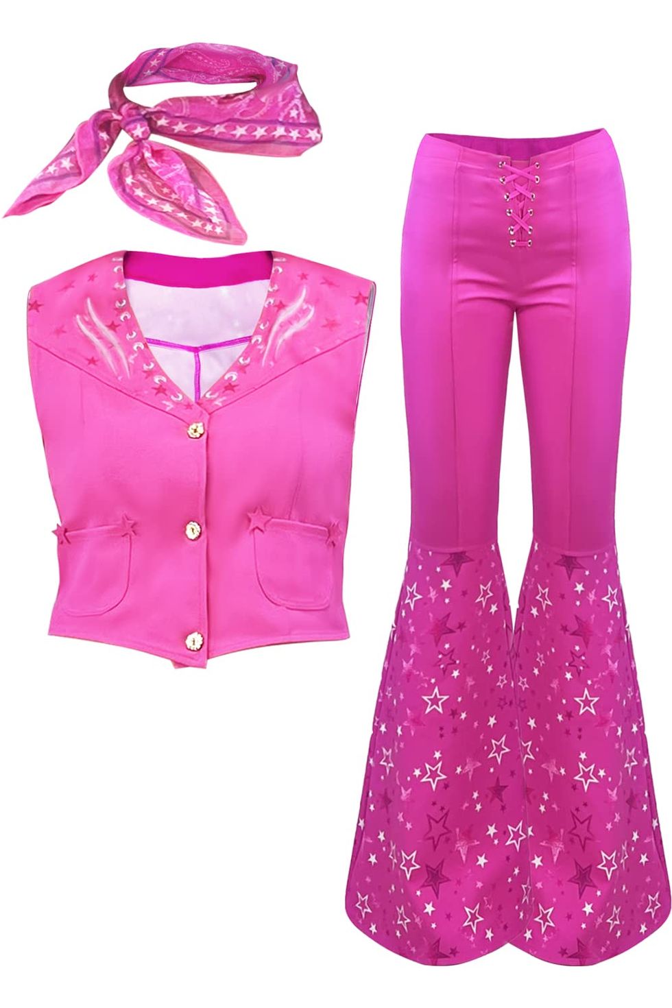 Costum Barbie pentru copii, set cu esarfa, Barbieland, Tesatura premium, fete, 110, 3-4 ani, Roz