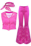 Costum Barbie pentru copii, set cu esarfa, Barbieland, Tesatura premium, fete, 110, 3-4 ani, Roz