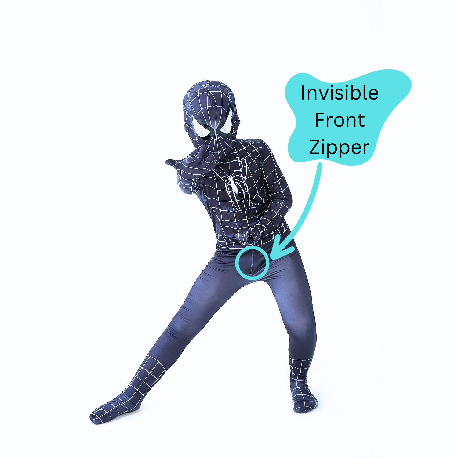 Costum Spiderman Negru pentru Copii, EvrikaUnity®, Supererou, Premium Lycra 3D®, 3-4 ani, 110 cm, Negru
