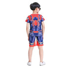 Costum Spiderman pentru Copii, Set Tricou si Pantaloni scurti, 120 cm, 4-5 ani, Rosu/ Albastru