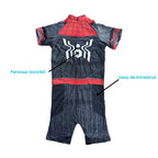 Costum de baie/inot intreg pentru copii, Spiderman, Supererou, Premium Nylon, 6-7 ani, 140 cm, Rosu/ Negru