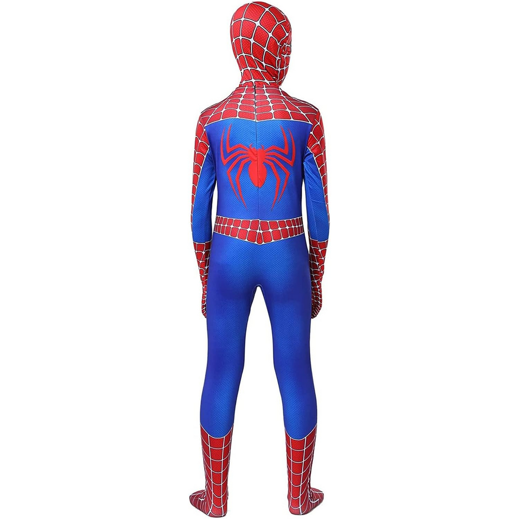 Costum Primul Om-Paianjen pentru copii, Supererou, Spiderman, EvrikaUnity®, Premium Lycra 3D®, 7-8 ani, 150 cm, Rosu / Albastru