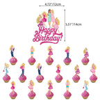 Set 24 baloane copii, Barbie, Barbieland, Petrecere Aniversara, EvrikaUnity®, Latex, 1 Banner Happy Birthday, 16 Cupcake Topper, 1 Cake Topper, Roz/ Roz deschis/ Alb