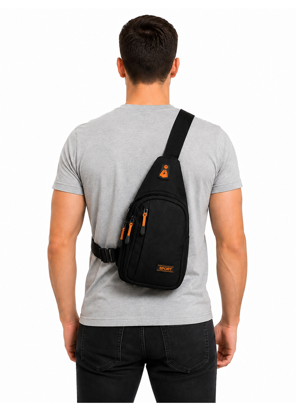 Geanta Crossbody Sport cu Spatiu pentru Casti, Compartimentare Inteligenta si Buzunare Multiple, Negru