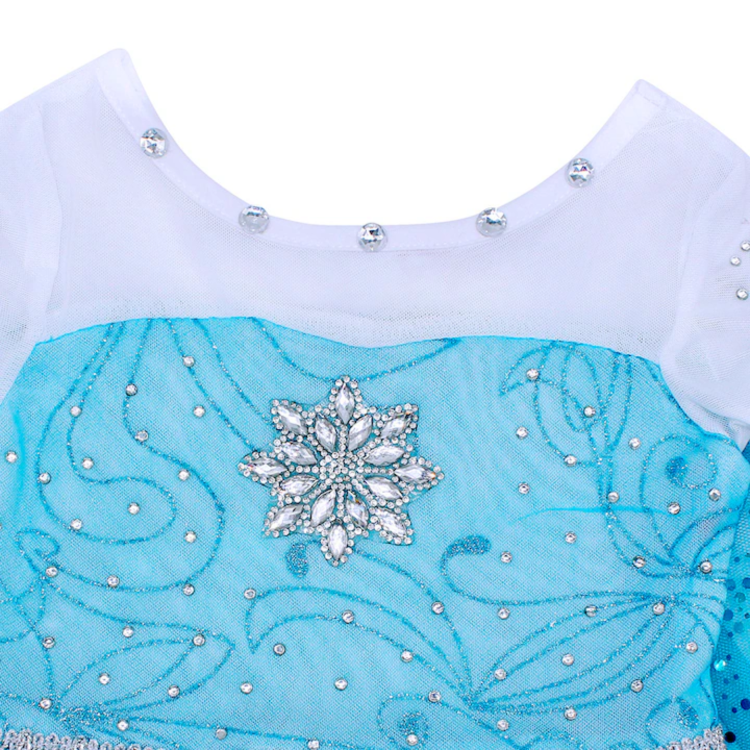 Rochita Elsa Frozen, Set cu Coronita, Bijuterii si Accesorii, EvrikaUnity®, Tesatura Premium, 4-5 ani, 120 cm, Turcoaz