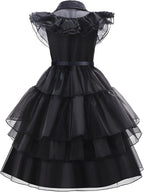 Rochie Wednesday pentru Fete, Set cu Peruca, Bijuterii si Accesorii, EvrikaUnity®, Tesatura premium, 4-5 ani, 120 cm, Negru