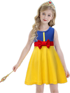 Rochie fete Printesa Alba ca Zapada, Cu Bentita, Coronita si Bagheta, EvrikaUnity®, Bumbac, 5-6 ani, 130cm, Galben/Albastru