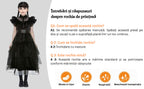 Rochie Wednesday pentru Fete, Set cu Peruca, Bijuterii si Sosete, EvrikaUnity®, Tesatura premium, 3-4 ani, 110 cm, Negru
