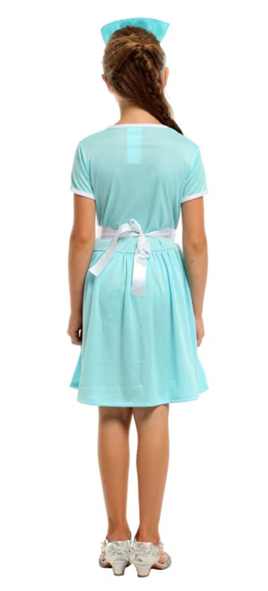 Costum de Asistenta Doctor pentru Copii, Set cu Bentita, EvrikaUnity®, Tesatura Premium, 110 cm, 3-4 ani, Turcoaz