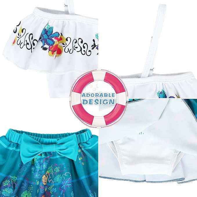 Costum de baie/inot din 2 piese pentru fete, Mirabel Encanto, Premium Nylon, 5-6 ani, 130 cm, alb/ albastru