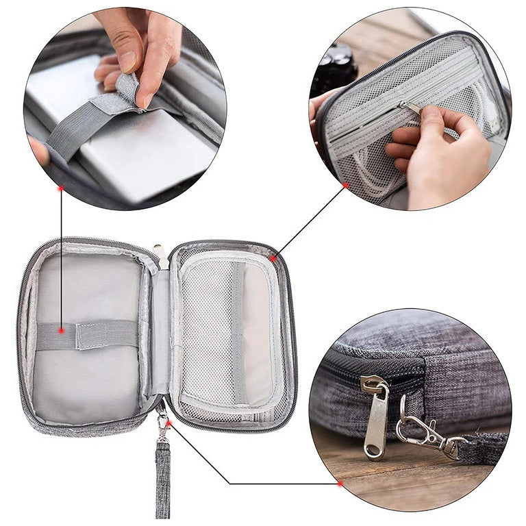 Geanta Organizator pentru Accesorii Electronice - Husa Multifunctionala pentru Cabluri, Incarcatoare, Casti, Power Bank si Gadgeturi, Gri